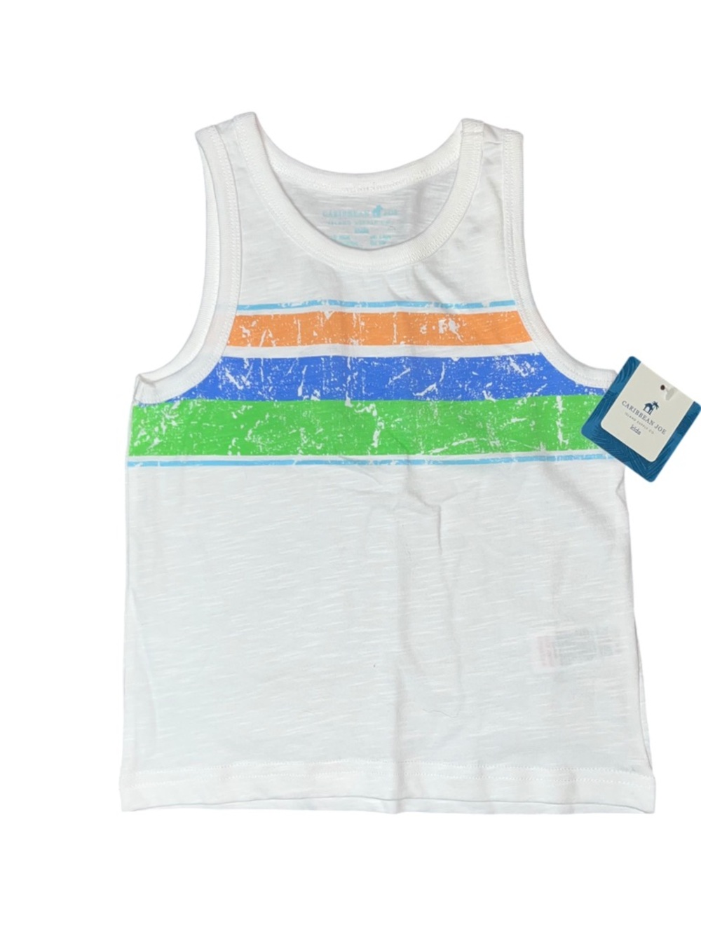 Caribbean Joe White Boys Tank Orange Blue Green Striped XS 4 NWT